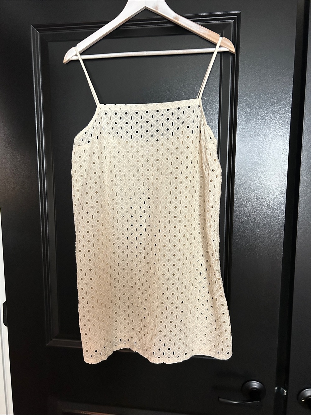 XL Vitamin A cream eyelet mini swim cover-up dress adjustable straps EUC